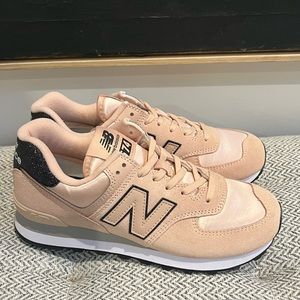New Balance 574 blush pink satin sneakers